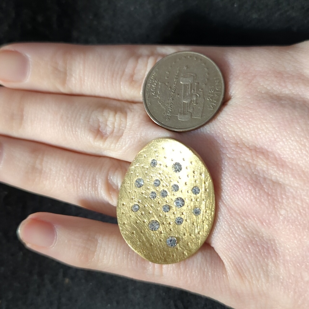 Solid Brass Clear Cz Oversized Chunky Disc Statem… - image 4